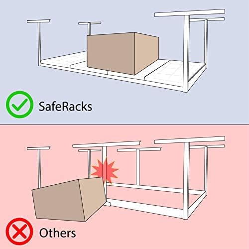 MonsterRax Overhead Garage Storage Racks 4x6 (2-Pack) Ceiling Mounted Shelving, Adjustable Hanging Storage Organizer, Heavy Duty Steel, Holds 500 Pounds, Color: White, Adjusts 12"-21” off Ceiling