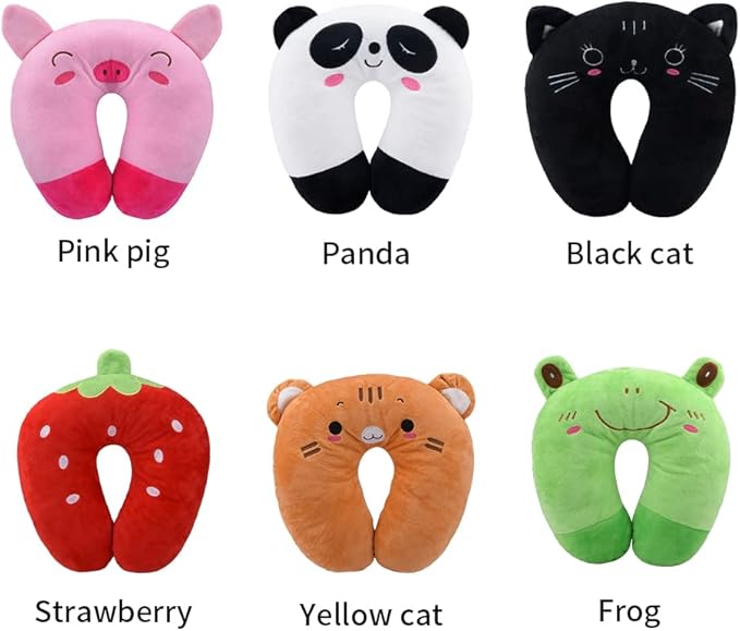 Travel Pillow for Kids, Cute Animal Neck Pillow Support U Shaped Cushion Plush Soft Rest Reading Pillows Sleeping Pillows for Airplane Train Car (Color:Pink Pig)