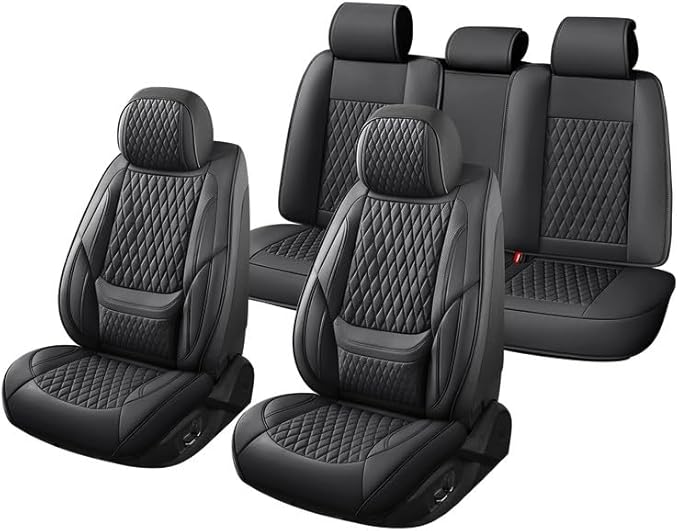 Car Seat Covers Full Set Custom Fit for Chevrolet/Chevy Volt 2010-2019 - Premium Faux Leather with Lumbar Support | Breathable, Waterproof, Anti-Slip, Durable (Black,Full Set)