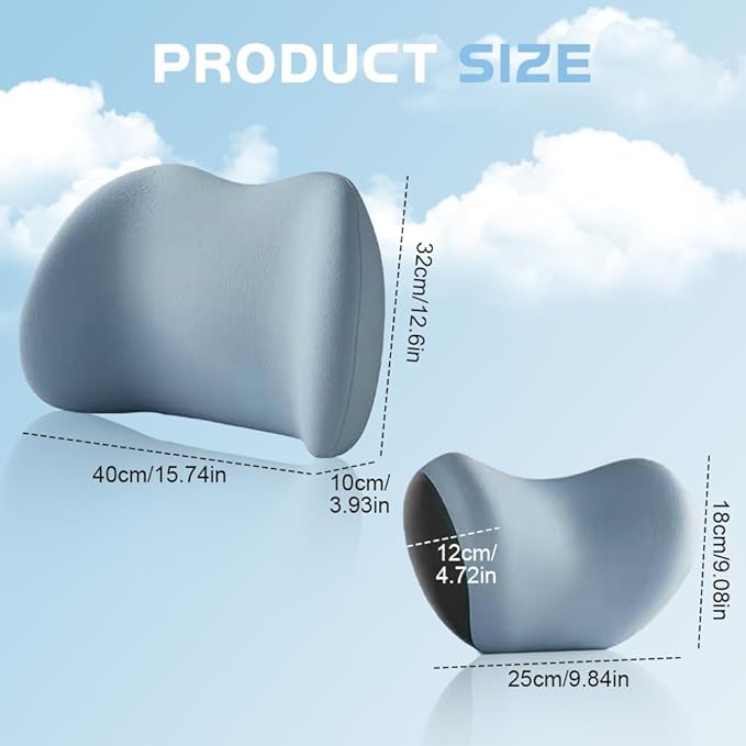 2025 New Car Headrest & Lumbar Support Cushion, Ergonomic Car Seat Headrest Neck Rest Cushion Lumbar Support Pillow Memory Foam & Breathable Removable Cover for Neck Back Pain Relief (Black)