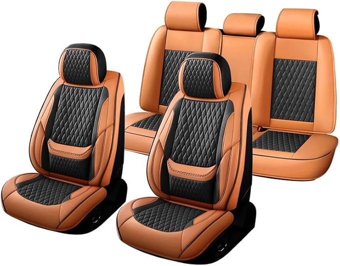 Car Seat Covers Full Set Custom Fit for Chevrolet/Chevy Malibu 2000-2026 - Premium Faux Leather with Lumbar Support | Breathable, Waterproof, Anti-Slip, Durable (Black&Brown,Full Set)