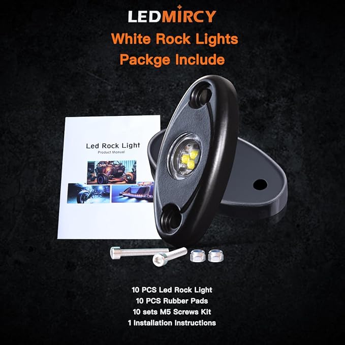 LEDMIRCY LED Rock Lights 10PCS White for Off Road Truck RZR Auto Car Boat ATV SUV Waterproof High Power Neon Trail Rig Lights (Pack of 10,White)