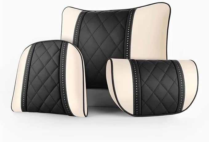 Car seat headrest Leather Car Fit for Seat Rest Cushion Headrest Car Neck Pillow Fit for BMW (Color : Beige red)