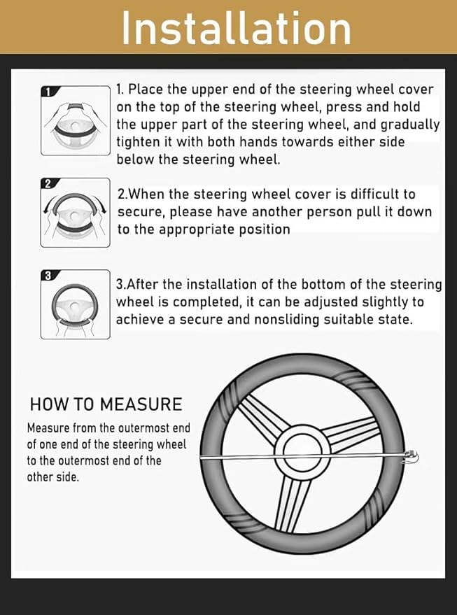 Corium Leather Steering Wheel Cover Rubber Inner Ring All Car Universal Four Seasons Universal Anti-Slip15 16 17 18 19 inch for Truck (Brown, 15inch)