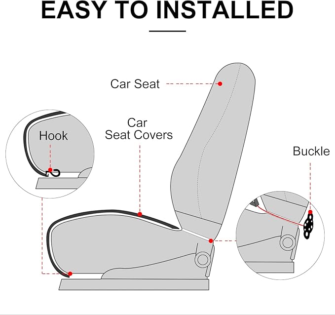 surpassme 2 Comfortable Car Seat Covers Universal Front Seat Coves for Car Accessories with Storage Pockets, Padded Car Interior Covers for Automotive, SUV, Truck, and Van (Black)