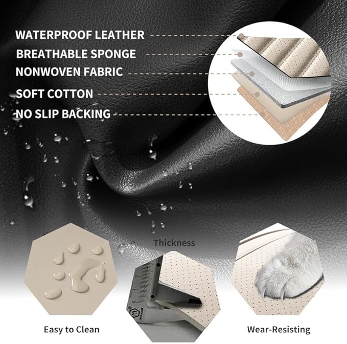 Car Seat Covers Full Set Fit for Toyota Matrix 2003-2014, Premium Faux Leather Car Seat Protector,Breathable Anti-Slip Full Wrapping Edge Seat Covers(Beige,Full Set)