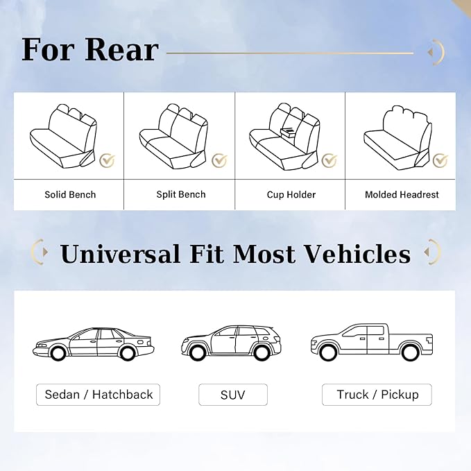 Coverado Car Seat Covers, Back Car Seat Cover, 3-Pieces Leather Seat Cover, Luxury Car Seat Cushion, Luxury Seat Cover Seat Protector Universal Most Cars Trucks SUV