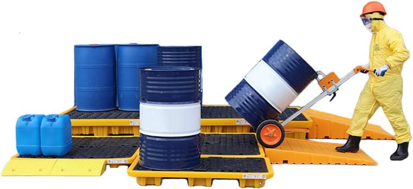 Drum Containment Spill Pallet, Industrial Nestable Oil Drums Leak-Proof Tray, Garage Storage Detachable Anti Slip Polyethylene Platform with Drain (Color : Yellow-5 Pack, Size : 20.9"x16.1"x