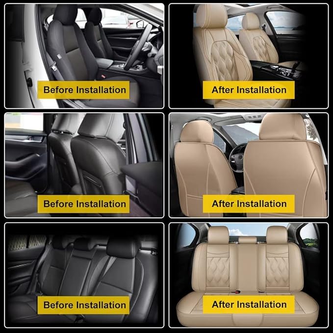 AOMSAZTO Car Seat Covers,Full Set 5 Seats Custom Fit for Jeep Compass 2018-2026,Leather Car Seat Cover Seat Cushion Protector,Airbag Compatible Waterproof Beige