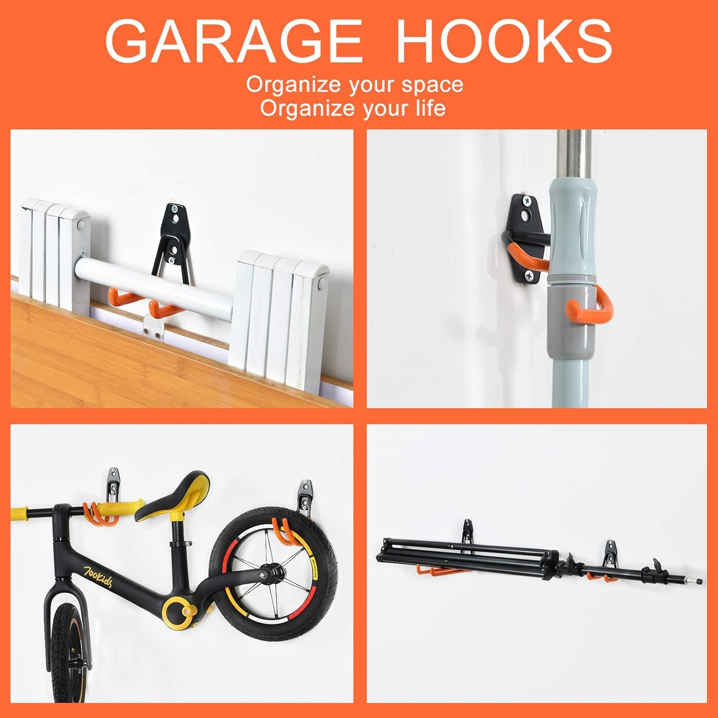 AOBEN Garage Hooks Heavy Duty, Steel Garage Storage Hooks, Utility Tool Hangers and Combinable Wall Mount for Organizing Ladder, Hold Chairs, Heavy Tools (Medium U, 10 Pack)