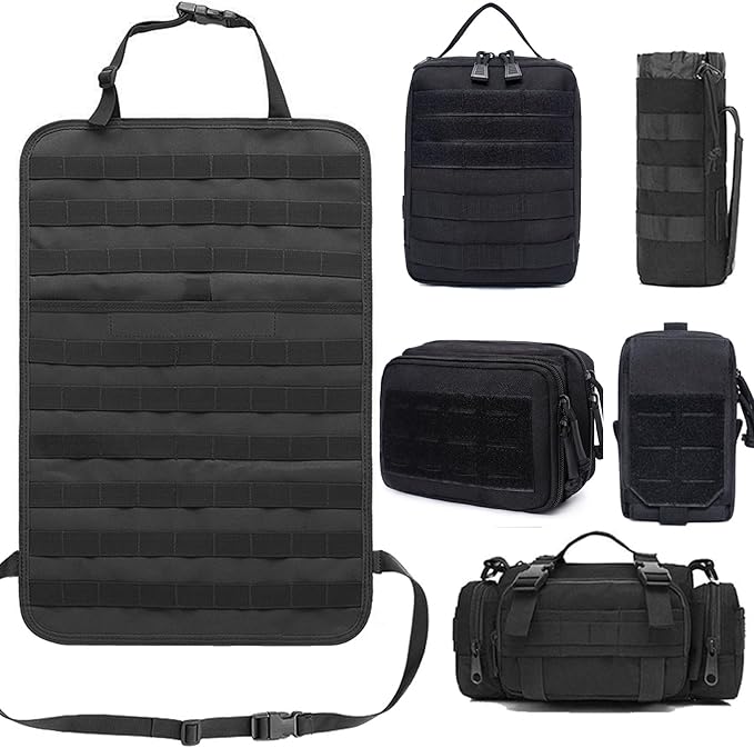 Molle Seat Back Organizer with 5 Pouches, Tactical Seat Covers, Molle Tactical Vehicle Organizers Panel Car Seat Covers Protector for Truck