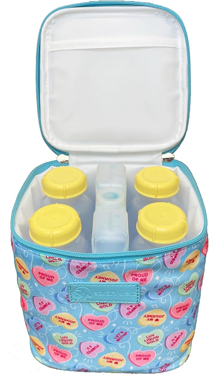 Sarah Wells Cold Gold Breastmilk Cooler Bag with Safety Tested Ice Pack – Insulated Milk Storage for Work, Travel & Daycare - Fits Bottles & Parts - Machine Washable (Candy Conversation Hearts)