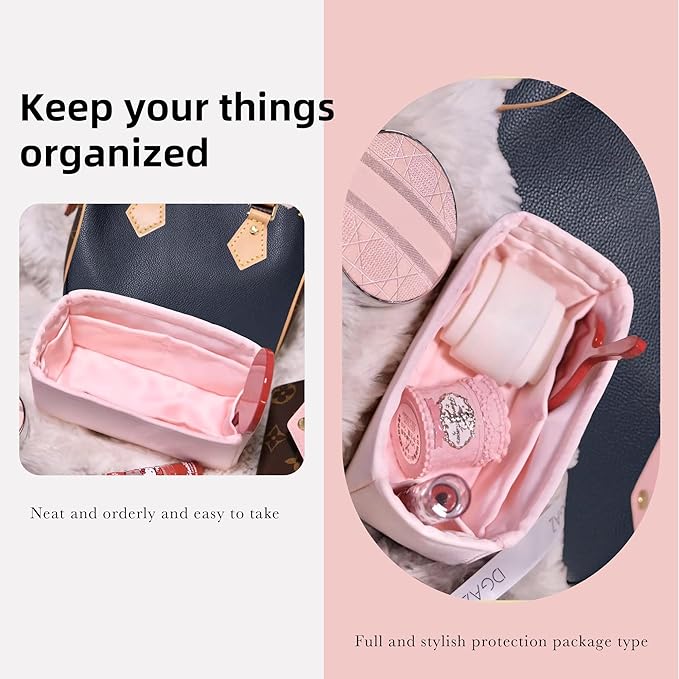 DGAZ Silk Purse Organizer Insert Fits LV Speedy 16/20/25/30/35/45 bags,Silky Smooth Bag Organizer,Luxury Handbag & Tote Shaper(Pink,SP16)