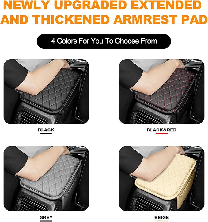 Center Console Cover for Cars Fit for Jeep Wrangler Leather Armrest Covers with 2 Storage Bags(Black)