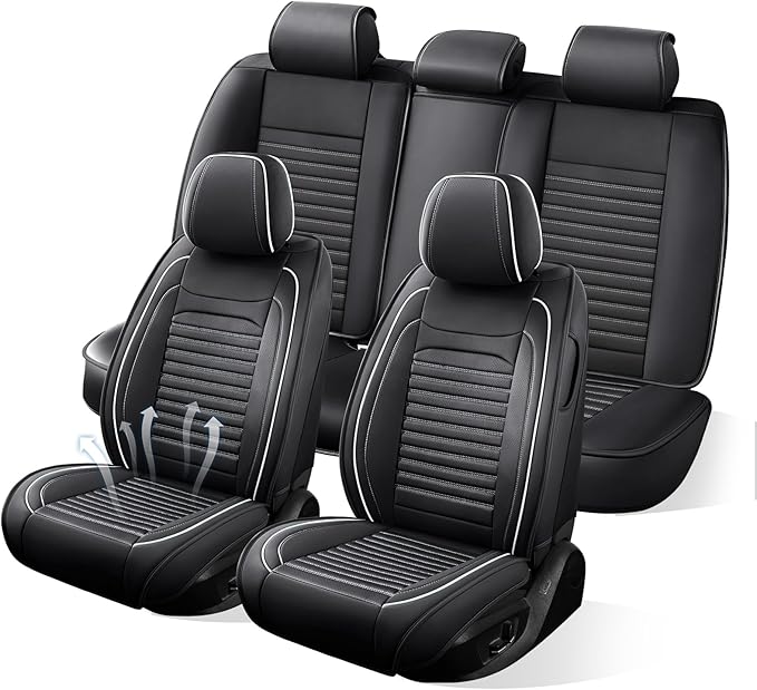 Car Seat Covers Full Set Fit for Toyota Corolla 2000-2026, Premium Faux Leather Car Seat Protector, Breathable, Anti-Slip, Comfortable & Durable (Black&White,Full Set)