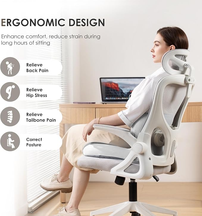 FLORICH Memory Foam Truck Seat Cushion,Car Seat Cushion and Lumbar Support Pillow for Office Chair, Ergonomic Back Support & Sciatica Relief for Long Drives(Light Beige Grey)