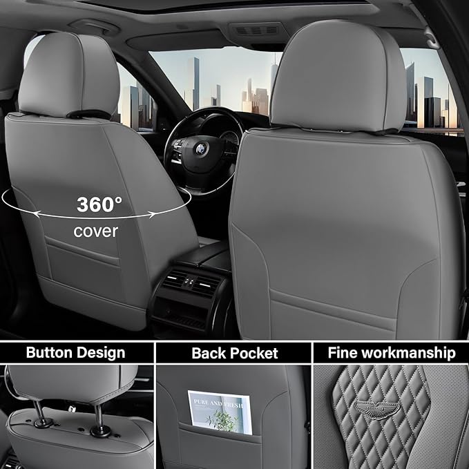 Coverado Car Seat Covers, Gray Seat Covers Full Set, Auto Seat Cover 5 Seats, Car Seat Cushion, Car Seat Covers Front Seats Back Seat Covers, Seat Cover Car Seat Protector Universal Fit Most Cars