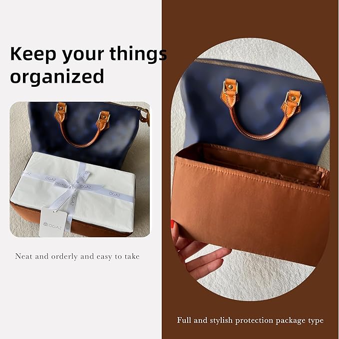 DGAZ Silk Purse Organizer Insert Fits LV Speedy 16/20/25/30/35/45 bags,Silky Smooth Bag Organizer,Luxury Handbag & Tote Shaper(Gold,SP30)