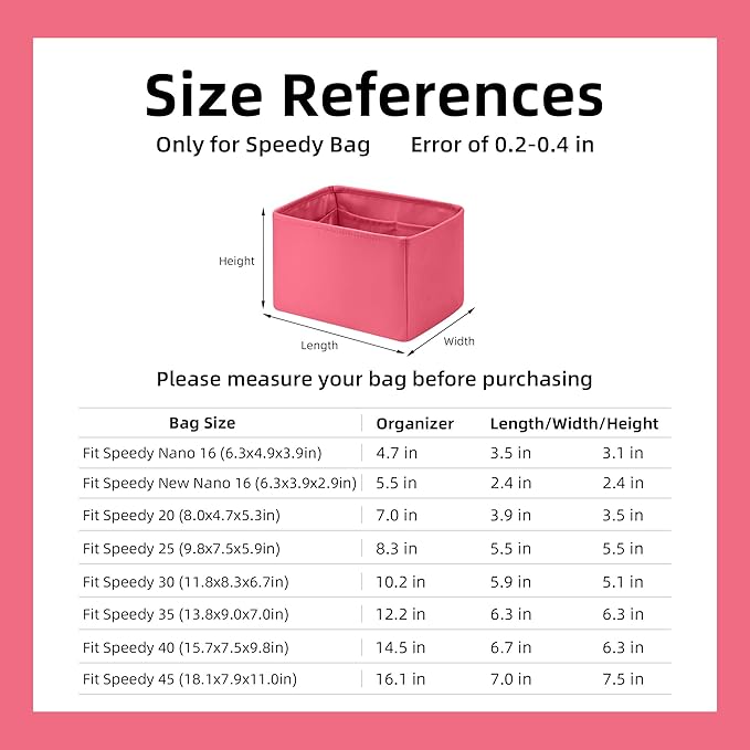 DGAZ Silk Purse Organizer Insert Fits LV Speedy 16/20/25/30/35/40/45 bags,Silky Smooth Bag Organizer,Luxury Handbag & Tote Shaper(Rose lipstick,SP25)