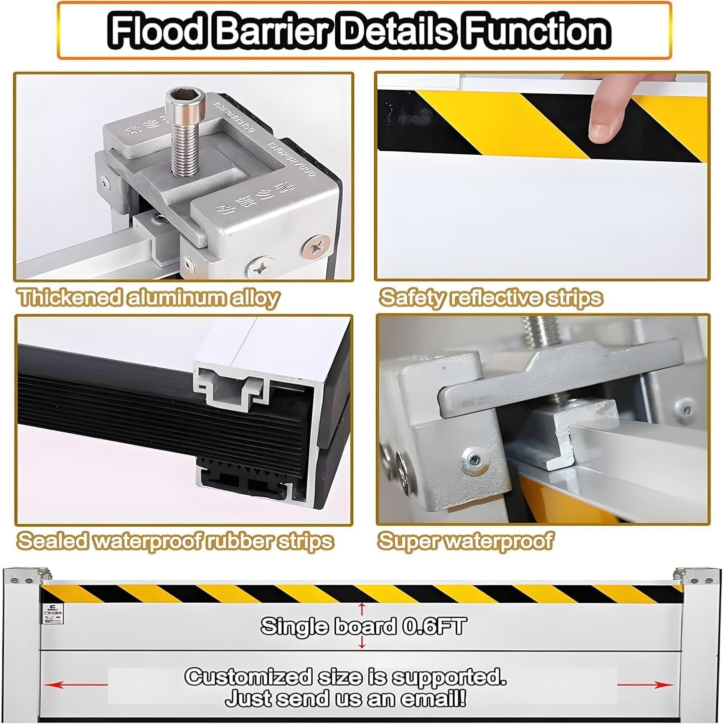 Flood Barriers for Home Exterior - Aluminum Alloy Outdoor Easy Flood Barrier Garage Doors Water Barriers for Flooding,H23.6 Inch/L6.5FT