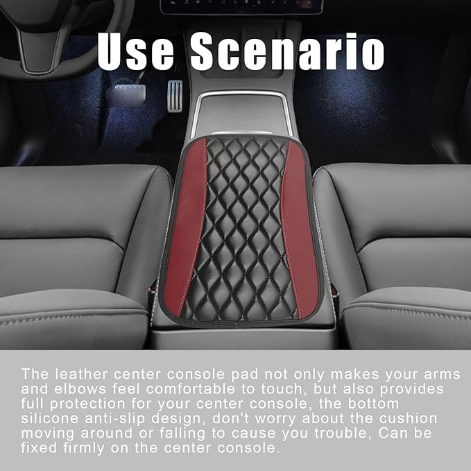 Car Center Console Cover, Universal Leather Waterproof Armrest Seat Box Cover Protector, Comfortable Car Decor Accessories Fit for Most Cars, Vehicles, SUVs-Wine Red
