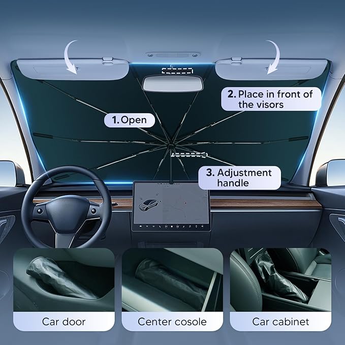 Autorder Windshield Sun Shade Umbrella for 2015-2020 Chevy Chevrolet Tahoe SUV Accessories,Upgraded Ice Crystal Material,Easy Setup Umbrella Sunshade for Car Windshield,100% Sun Blocking