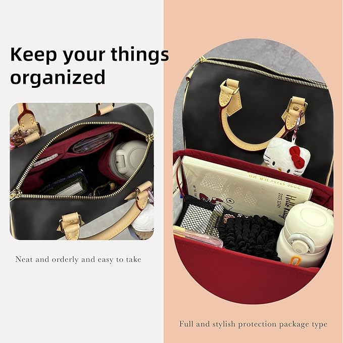 DGAZ Silk Purse Organizer Insert Fits LV Speedy 16/20/25/30/35/45 bags,Silky Smooth Bag Organizer,Luxury Handbag & Tote Shaper(Wine Red,SP16)
