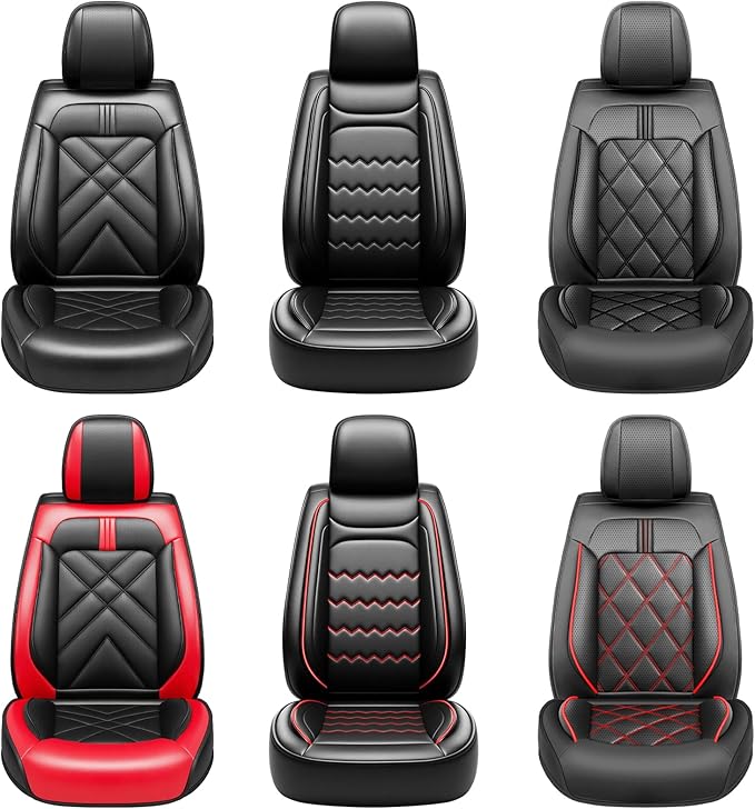 CX-30 Car Seat Covers Fit for Mazda CX-30 2020-2026, Full Coverage Premium Leather Waterproof Breathable Seat Covers, Automotive Seat Protectors, Airbag Compatible(2 Front Seats, Black & Red)