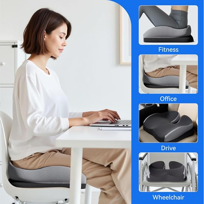 Seat Cushions for Office Chairs Wheelchair Cushion for Long Sitting Back Pain,Memory Foam Seat Car Computer Desk Chair Cushion,Coccyx Cushion for Tailbone Pain Relief Cushion Office Chair Charcoal