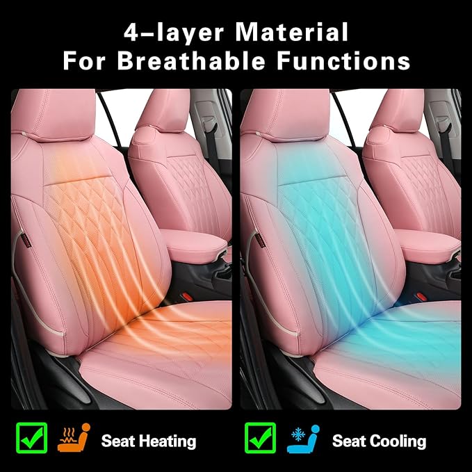 EKR Rav4 Seat Covers Custom Fit for Toyota Rav4 2021-2024 Prime SE,XSE & 2019-2025 Hybrid/PHEV SE,XSE, Leather Pink Seat Cover Full Set for Women,Faux Leather(Pink)