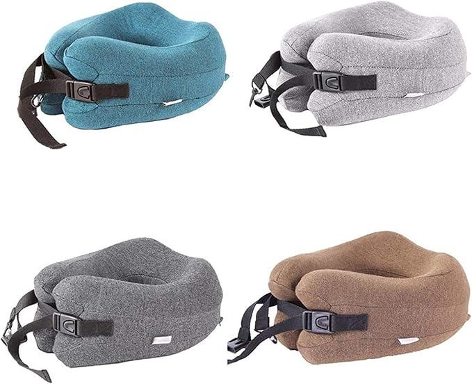 Neck Pillow Sleep Kit - 100% Memory Foam Travel Pillow, Compact Carry Bag, U-Shaped Airplane Car Flight Pillow, Breathable and Comfortable 360-Degree Head Support (Color : Blue)