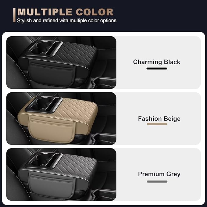 Center Console Cover Fit for Land Cruiser Faux Leather Car Armrest Cushion with Storage Bags, Cup Holder & Phone Storage Multifunctional Middle Console Cover(Grey)