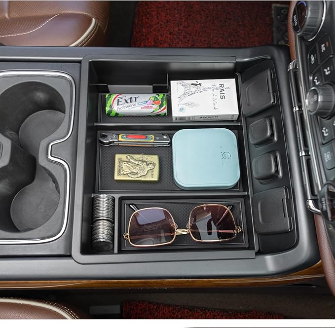 PIMCAR Center Console Organizer Tray for 2014-2018 Chevy Silverado GMC Sierra 1500 & 2015-2019 2500HD/3500HD Models - Custom Fit Storage Insert Accessories