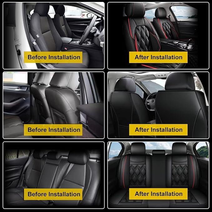 AOMSAZTO Car Seat Covers,Full Set 5 Seats Custom Fit for Ford Flex 2011-2019,Leather Car Seat Cover Seat Cushion Protector,Airbag Compatible Waterproof Black