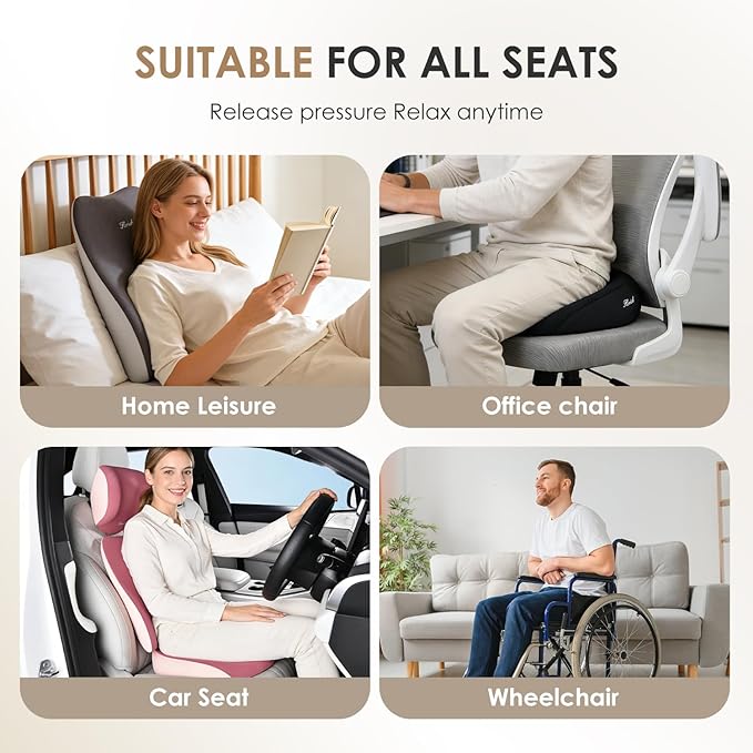 FLORICH Car Seat Cushion & Lumbar Support Pillow & Car Neck Pillow, Ergonomic Memory Foam Driving Seat Cushions for Back & Sciatica Pain Relief, Non-Slip Cushion for Car, Office Chair,Wheelchair-Black