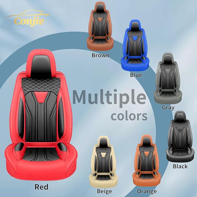 Fit Frontier Car Seat Covers Premium Leather for Nissan Frontier 2009-2025 2026. Waterproof, Breathable, Scratch-Resistant & All-Weather Seat Cushion Protector(Full Set,Red&Black