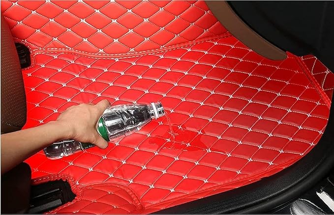 Custom Personalized Floor Mats for Cars,Luxury Full Coverage All Weather Car Floor Mats,Anti-Slip Leather Car Mat Set ,Custom Floor Mats for 99% of Cars, Trucks & SUVs (Red and Black)