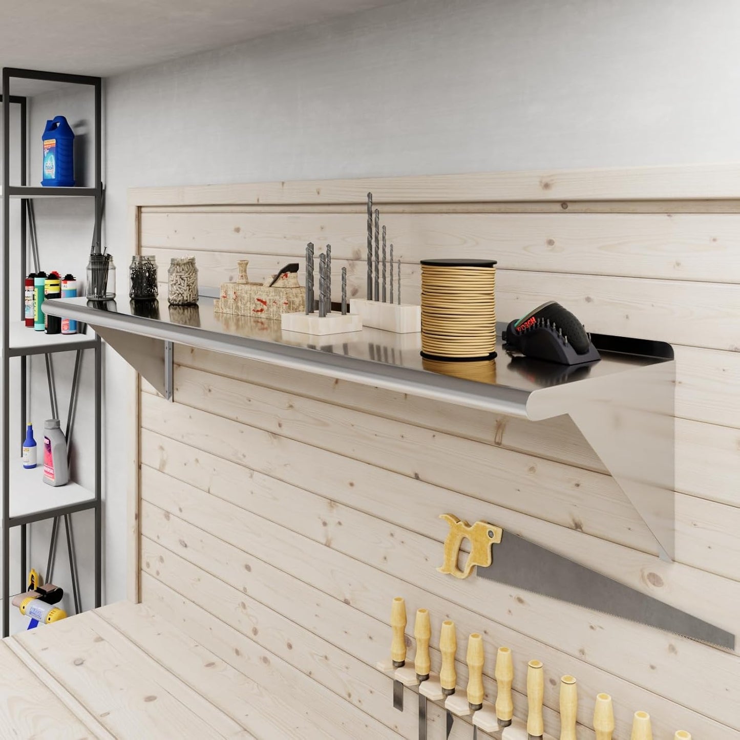 AmGood 60" Long X 14" Deep Stainless Steel Wall Shelf | NSF Certified | Appliance & Equipment Metal Shelving | Kitchen, Restaurant, Garage, Laundry, Utility Room