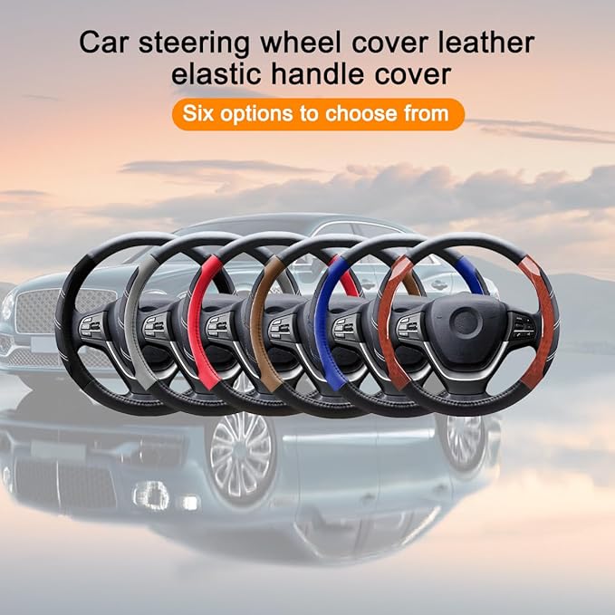 Mandark Car Steering Wheel Cover, Elastic Sport Leather Vehicle Steering Wheel Protector, Non-Slip Soft Grip Padded Auto Interior Protective Accessories, 14.5-15 Inch Universal Fit(Red)