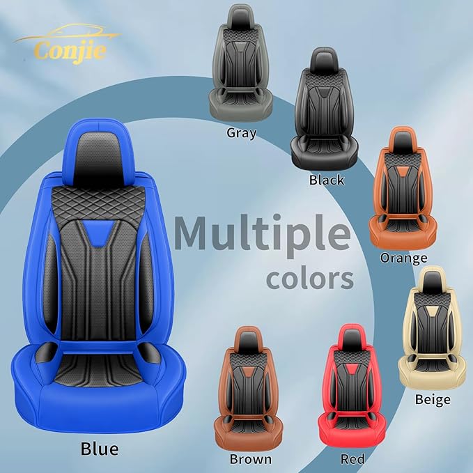 Fit Frontier Car Seat Covers Premium Leather for Nissan Frontier 2009-2025 2026. Waterproof, Breathable, Scratch-Resistant & All-Weather Seat Cushion Protector(Front Seat,Blue&Black