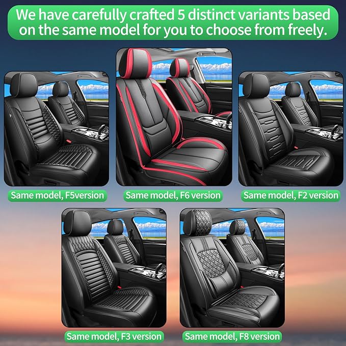 Fit Insight Car Seat Covers for Honda Insight 2010-2021 2022-Upgraded Premium Waterproof & Breathable Leather,Airbag Compatible,All-Weather Seat Cushion Protector,Full Set,Black-Red