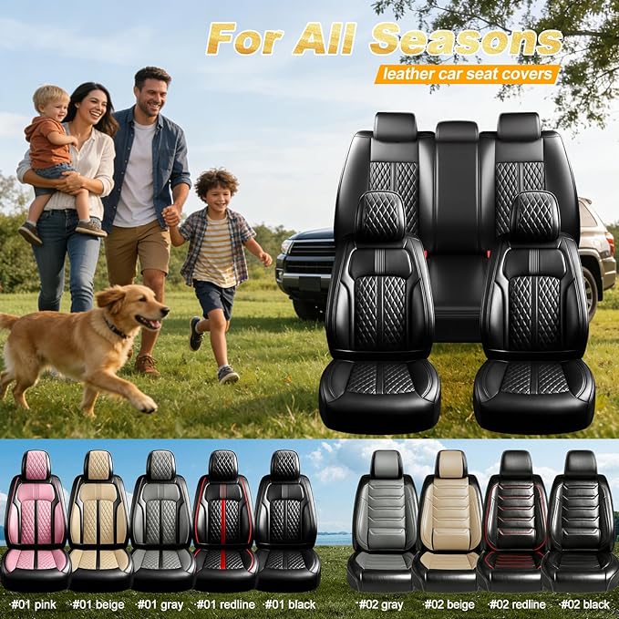 Fit CRV Car Seat Covers for Select Honda CR-V 2011-2026 - Premium Full Coverage Leather, Airbag Compatible, Waterproof & All Weather Breathable Seat Cushion Protector, Full Set, Black