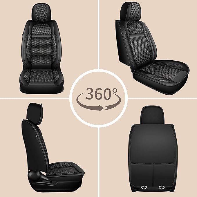 TTX LIGHTING for Toyota Camry 2002-2026 Car Seat Covers, Breathable Ice Silk & Leather Seat Protector, Cool & Anti-Sweat for Long Driving, Airbag Compatible, 2 Front Seats (Black)