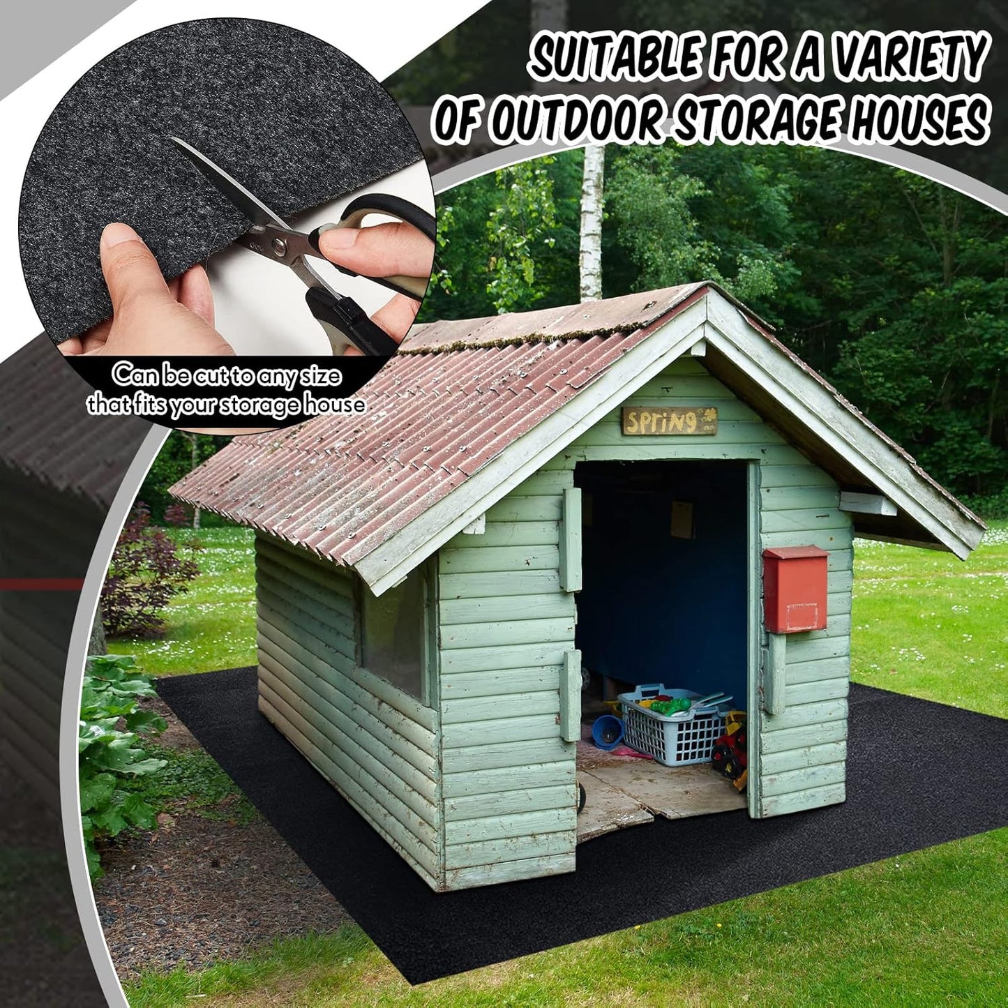 Haull Outdoor Storage Shed Floor Moat Waterproof Outdoor Carport Mat Thickened Soft Patio Furniture Pad Washable with Non Slip Backing, Storage Shed Not Included(5 x 3 ft)