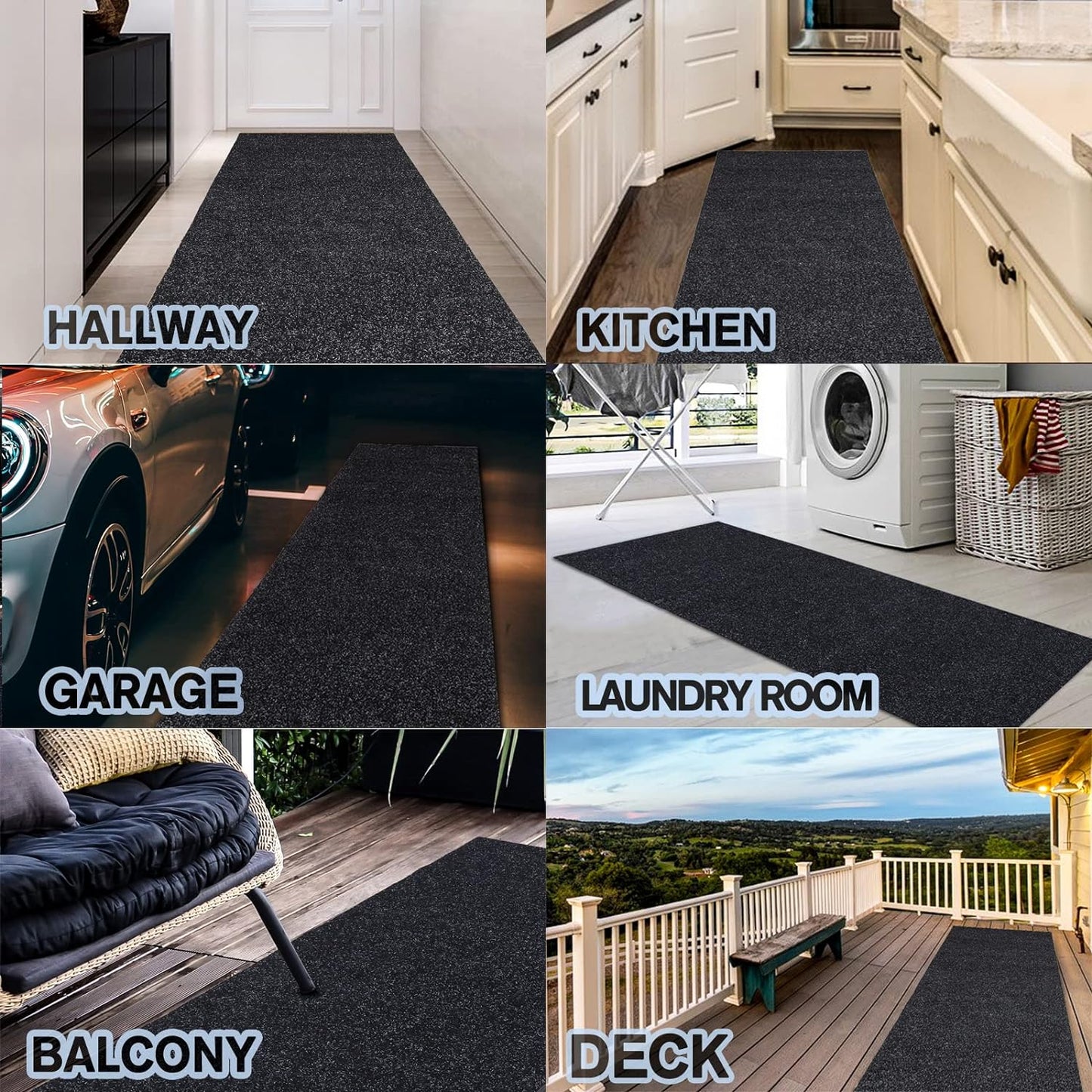 Custom Size Backed Non-Slip Area Rugs Runner, Easy Clean, Waterproof Runner Rugs for Hallway Entryway, Kitchen, Laundry, 2FT x 31FT, Black