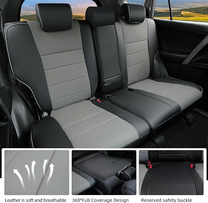 Lolcar Rav4 Seat Covers Custom Fit for Toyota Rav4 XLE,Platinum,Limited 2013-2018 & SE 2016-2018, Leather Truck Seat Cover Full Set for SUV,Faux Leather(Black/Gray)