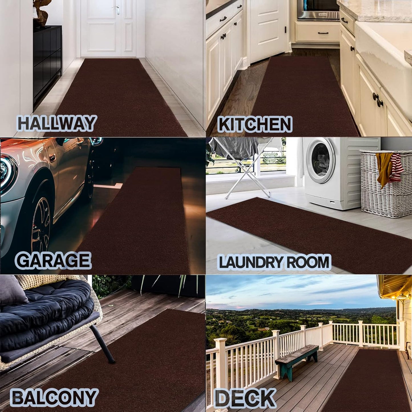 Custom Size Backed Non-Slip Area Rugs Runner, Easy Clean, Waterproof Runner Rugs for Hallway Entryway, Kitchen, Laundry, 2FT x 40FT, Brown