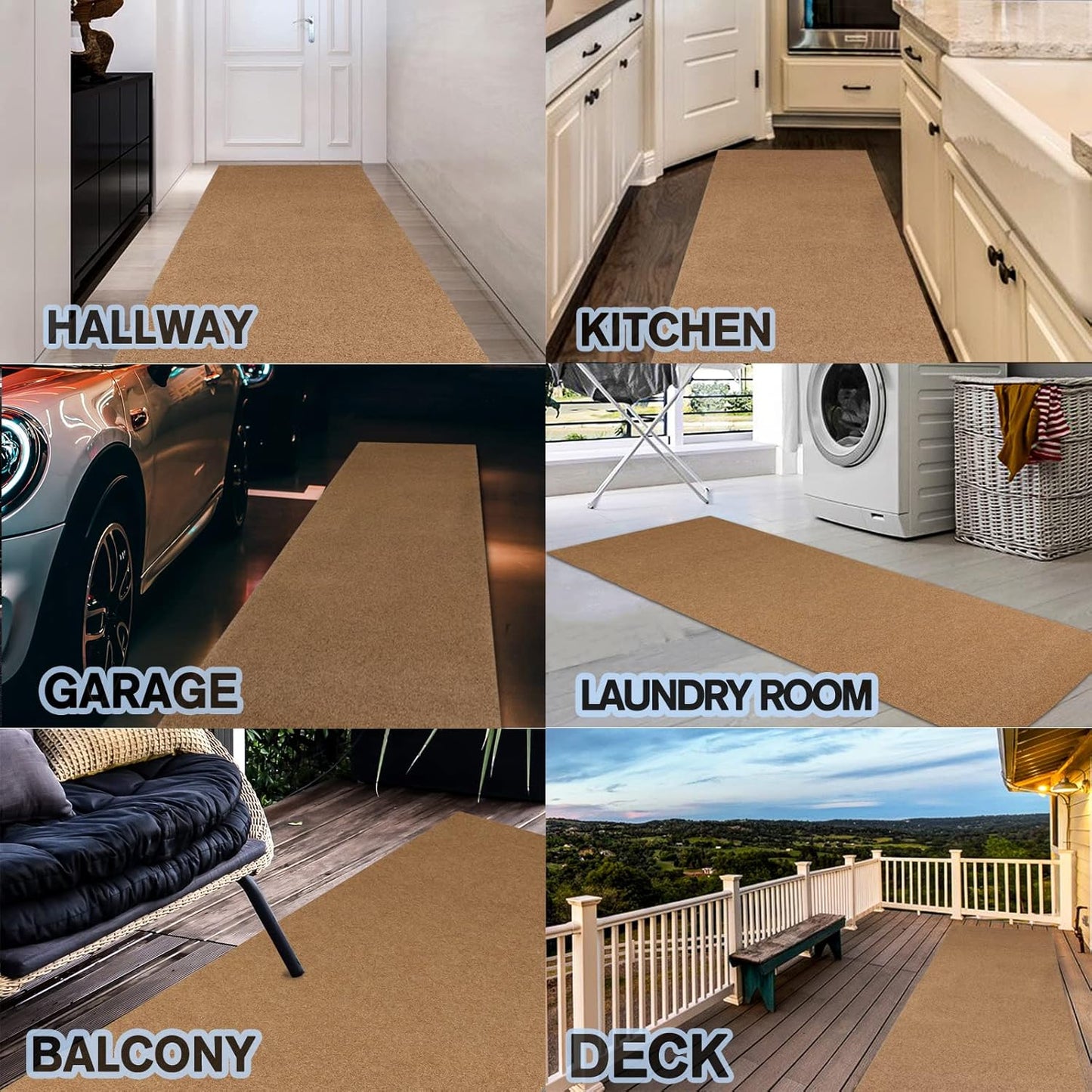 Custom Size Backed Non-Slip Area Rugs Runner, Easy Clean, Waterproof Runner Rugs for Hallway Entryway, Kitchen, Laundry, 2FT x 44FT, Beige