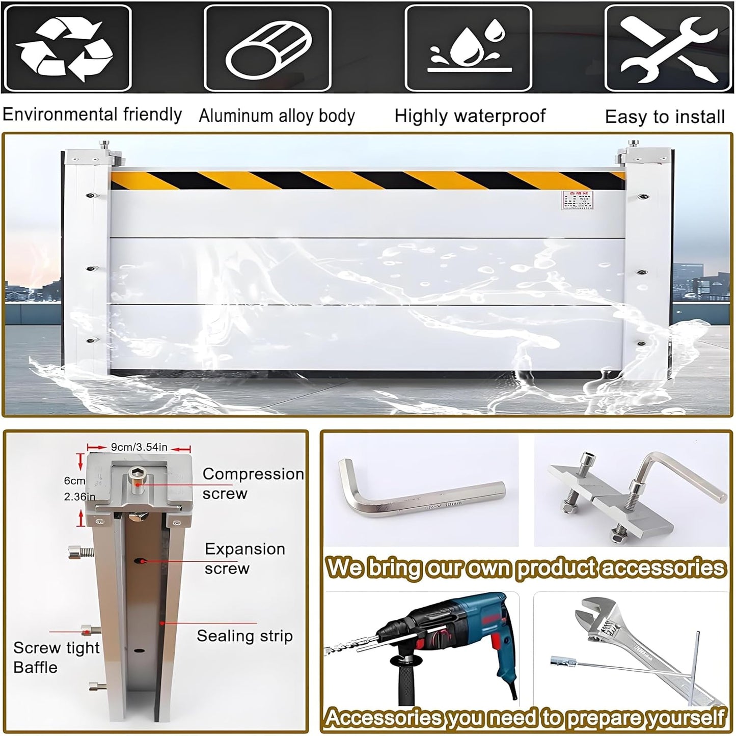 Flood Barriers for Home Exterior,Aluminum Alloy Outdoor Garage Doors Water Barriers for Flooding(H39.4Inch,L10FT)