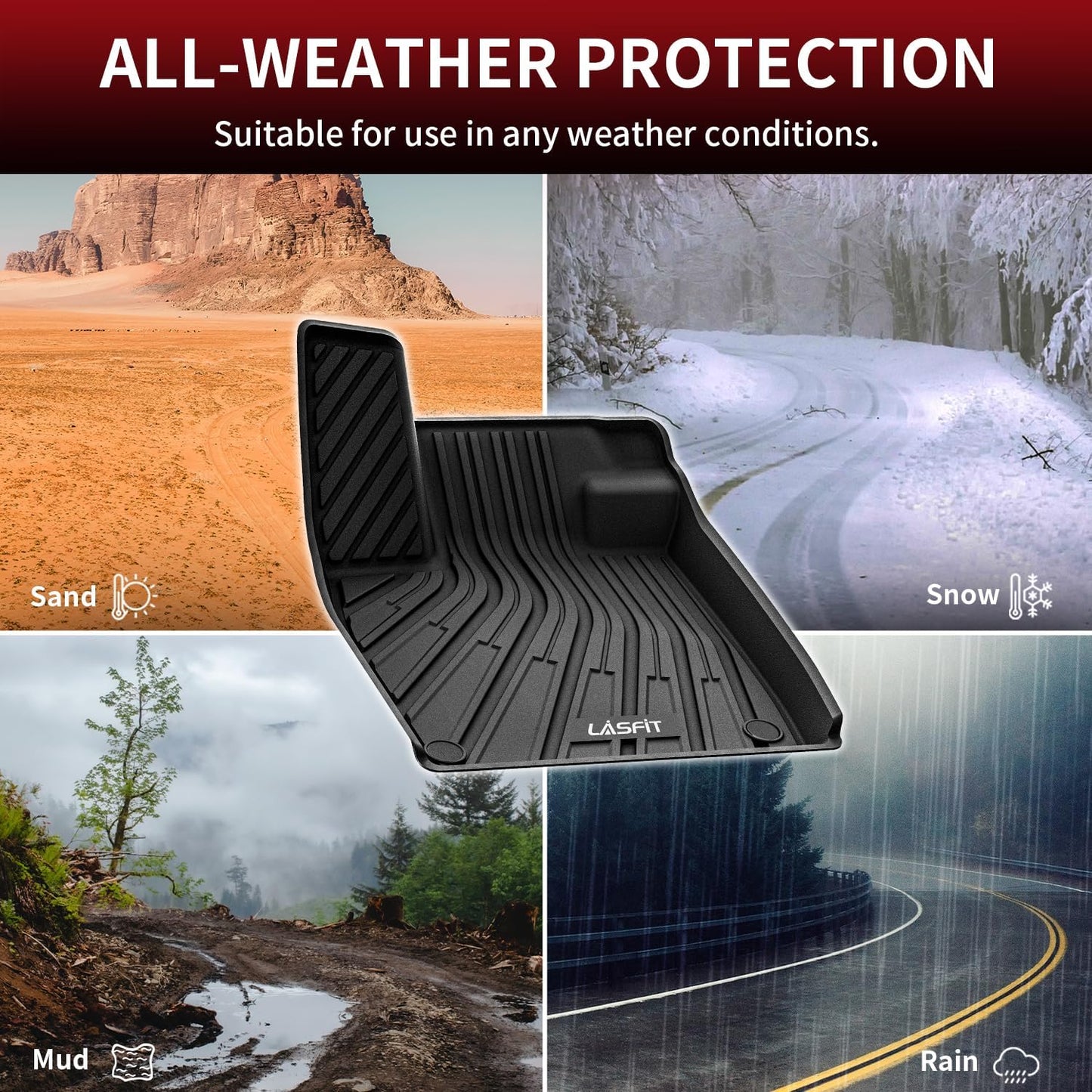LASFIT Floor Mats Fit for Volkswagen ID.4 2025 2024 2023 2022 2021, Custom Fit TPE All Weather Waterproof Floor Liners 1st & 2nd Row Car Mats, Black